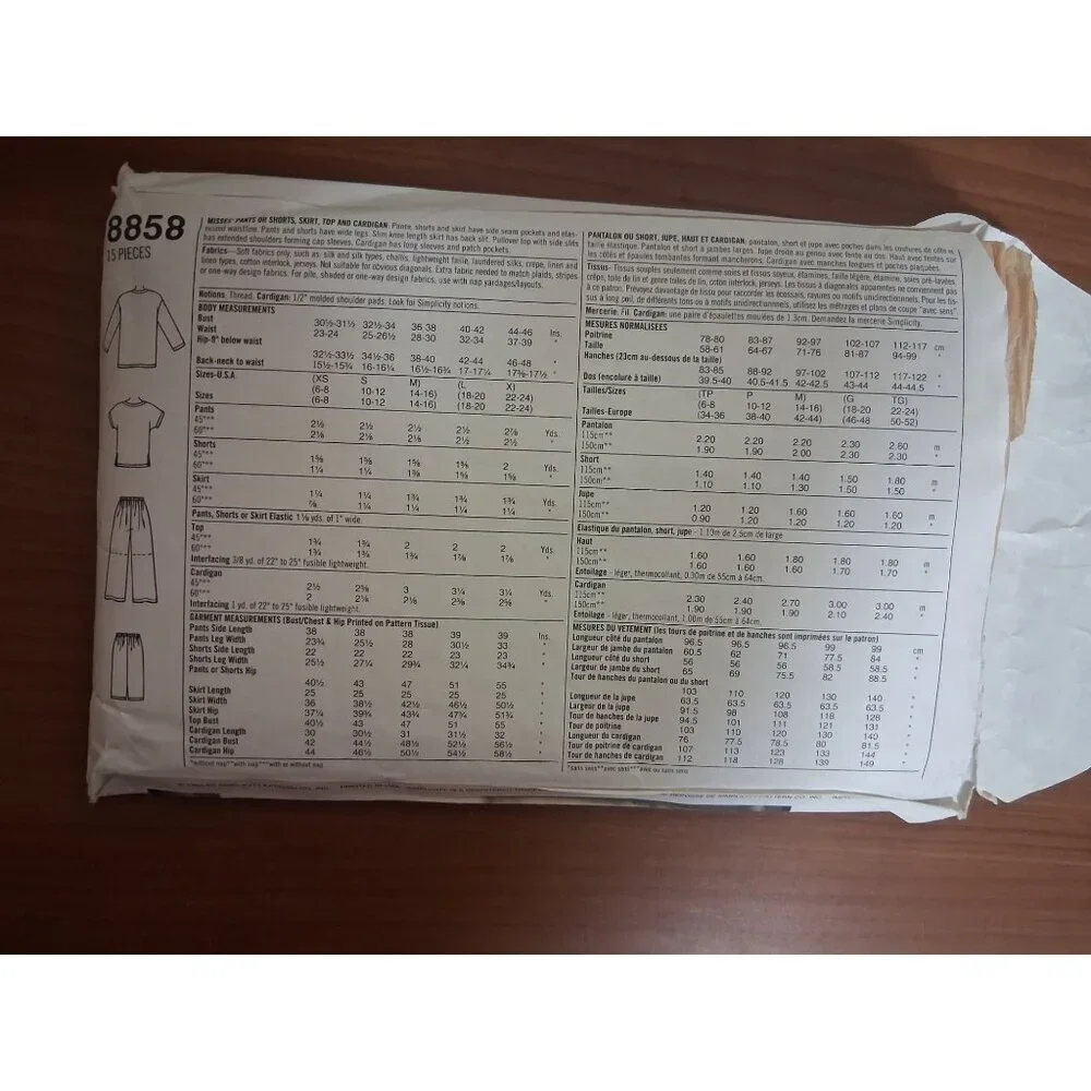VTG Simplicity Sewing Pattern 8858 Misses Size XS, Small, Medium 1994 90s Y2K